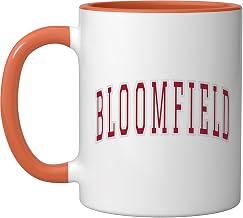 Bloomfield Connecticut Souvenir College Style Red Text Ceramic Mug, Orange/White