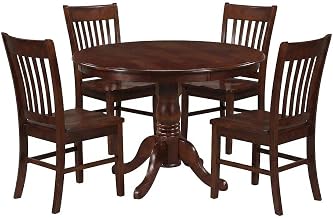 Furnifact Solid Wood Drop-Leaf Round Kitchen Table 5 Piece Set with 4 Ladder-Back Chairs, Small Dining Table Set for Breakfast Nook