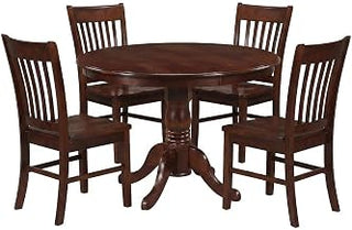 Furnifact Solid Wood Drop-Leaf Round Kitchen Table 5 Piece Set with 4 Ladder-Back Chairs, Small Dining Table Set for Breakfast Nook