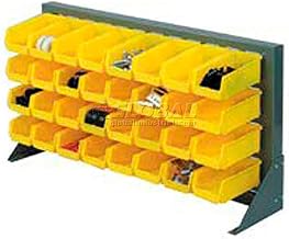 Global Industrial Louvered Bench Rack with (22) Yellow Stacking Akrobins, 36x15x20