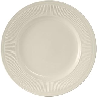Tuxton China HEA-110 Plate, 11" Diameter, Round, Wide Rim, Embossed, Microwave and Dishwasher Safe, Oven Proof, Fully Vitrified, Ceramic, Hampshire, American White/Eggshell, Pack of 12