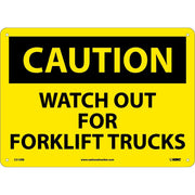 Caution Watch Out Forklift Trucks Sign- Rigid Plastic 10"H X 14"W by National Marker – 10"L x 14"W x 10"H, Plastic, Yellow/Black, Model C215RB