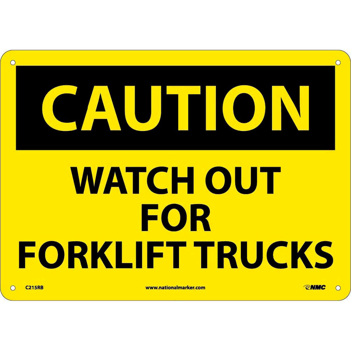 Caution Watch Out Forklift Trucks Sign- Rigid Plastic 10"H X 14"W by National Marker – 10"L x 14"W x 10"H, Plastic, Yellow/Black, Model C215RB