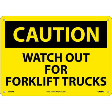 Caution Watch Out Forklift Trucks Sign- Rigid Plastic 10"H X 14"W by National Marker – 10"L x 14"W x 10"H, Plastic, Yellow/Black, Model C215RB