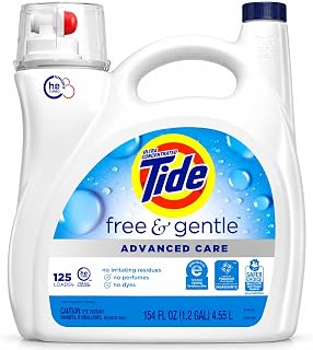 Tide Advanced Care Liquid Laundry Detergent, Free & Gentle, 125 Loads, 154 Fl Oz