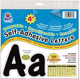 Pacon Reusable Self-Adhesive Vinyl Letters & Numbers Cheery Font 4" Black, Pack of 12