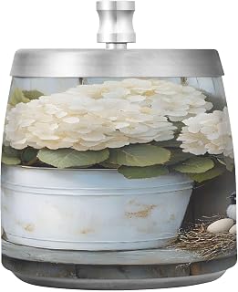White Hydrangea Pot Bird Splash Ashtray with Lid, Outdoor Ashtrays for Patio