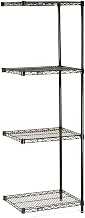 Nexel Black Epoxy, 4 Tier, Wire Shelving Add-On Unit, 24"W x 14"D x 54"H