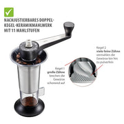 Handheld Coffee Grinder with Adjustable Ceramic Grinding Gear by GEFU – 14 x 5 x 5 cm, 4 cups, Stainless Steel, Black, Model 16330