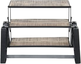HUBERT Display Table Black Iron and Mango Wood 3-in-1-30 W x 17" D x 21" H