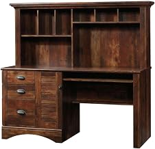 Brown Desks with Hutches, Rectangle Shape, Coastal Cottage Style, Durable Wood Finish, Spacious Workspace, Easy Assembly