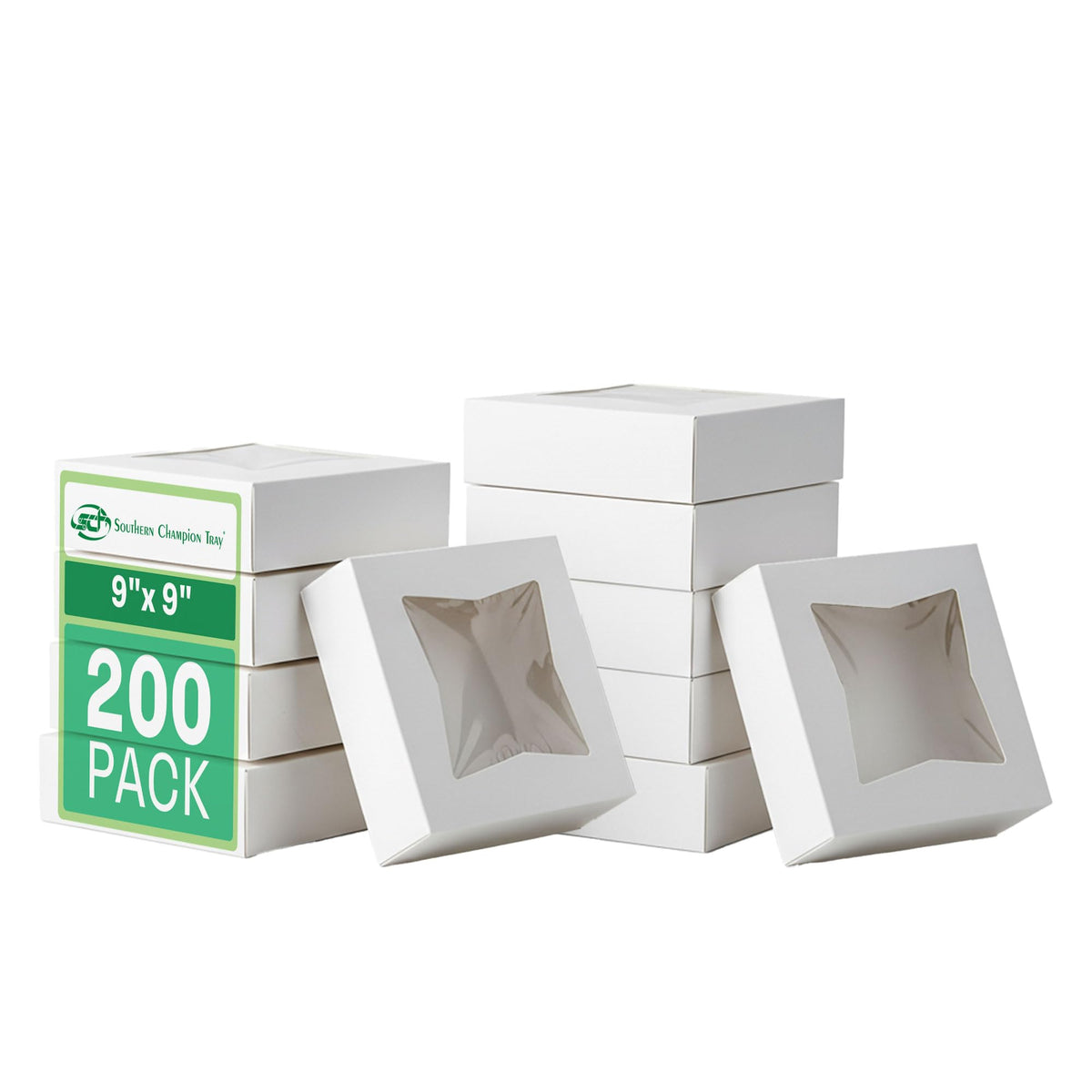 SCT White Window Bakery Box (200 Pack) 9x9x2. by SOUTHERN CHAMPION TRAY – 9" x 9" x 2.5", 3.0 pounds, Cardboard, White Window, Pack of 200