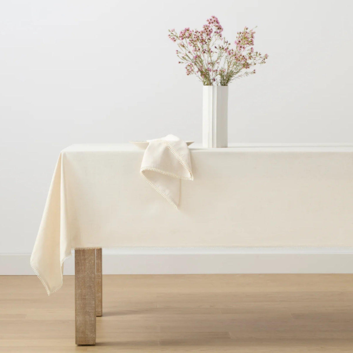 French Perle Solid Rectangle Tablecloth by Lenox – 84" x 60" (Rectangular), Polyester, Natural