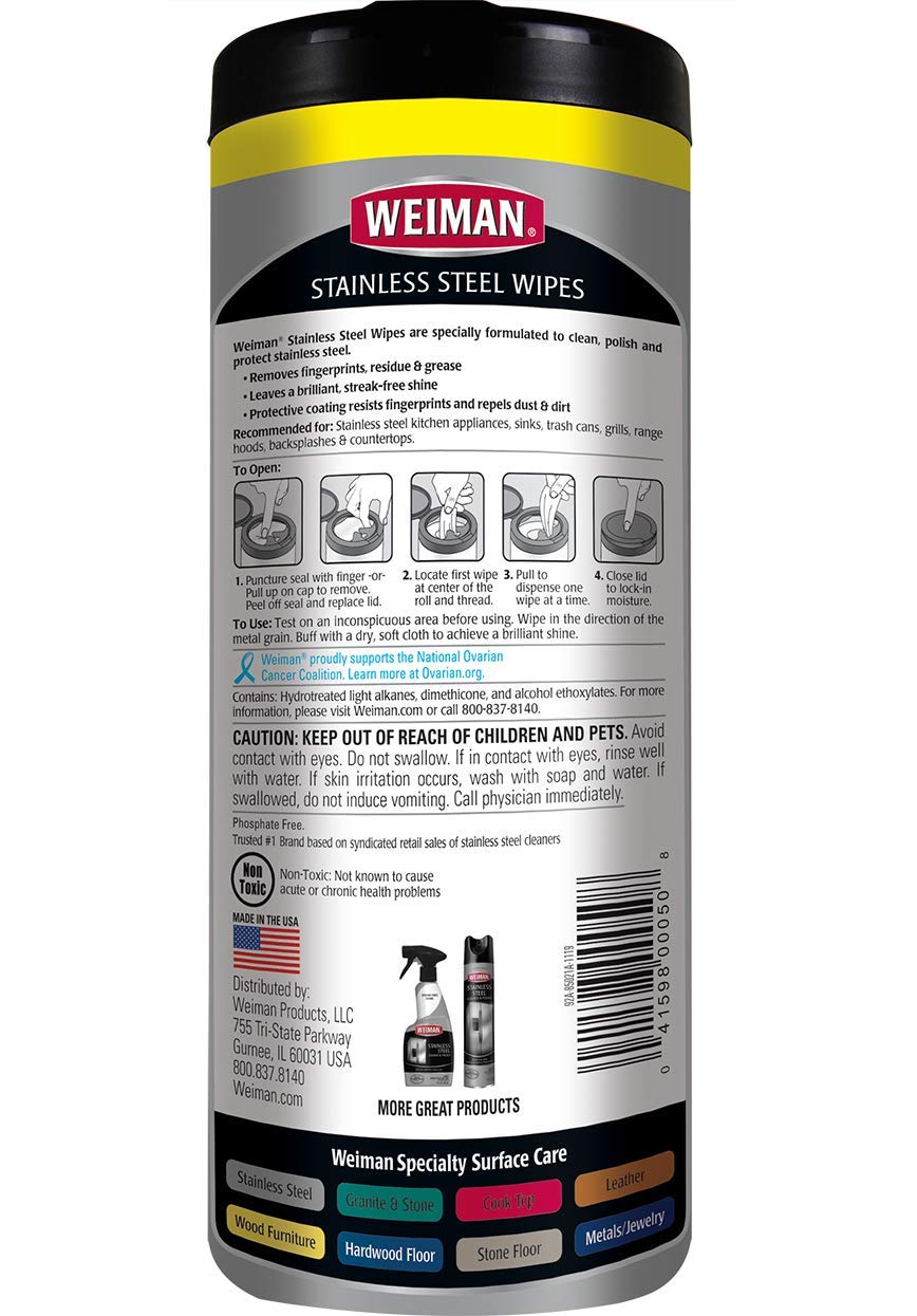 Stainless Steel Wipes - Removes Fingerprints by Weiman – 30 Count (Pack of 1), Black, Pack of 28, Model 04032018_3228-BBB-3.59