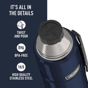 Stainless King Vacuum-Insulated Beverage Bottle by THERMOS – 40 Ounces, Stainless Steel, Midnight Blue, Model SK2010MDB4