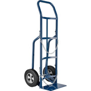 Single Cylinder Hand Truck with Curved Handle by Global Industrial – 17"L x 20"W x 47"H, Alloy Steel, Blue, Model QGR002CT