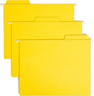 SMEAD FasTab Hanging File Folder, 1/3-Cut Built-in Tab, Letter Size, Yellow, 20 Count (64097)