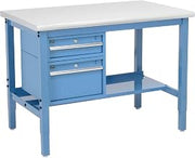 Global Industrial 48" W x 30" D Workbench, 1-5/8" Thick Plastic Laminate Safety Edge with Drawers & Shelf, Blue