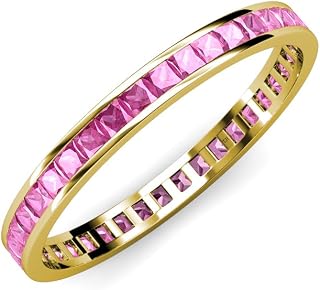 Princess Cut Pink Sapphire 1 3/4 ctw Channel Set Womens Eternity Wedding Anniversary Stackable Band 14K Gold