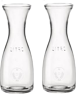 Bormioli Rocco Misura PZ Carafe Set of 2-8.5 Oz. Mini Glass Carafes for Water, Juice, or Wine Serving - Elegant Beverage Presentation for Dining & Restaurants - Durable Clear Glass Construction