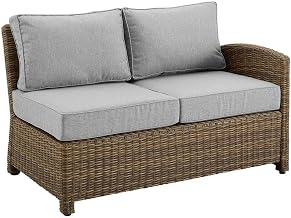 Right Side Patio Sectional Sofa with Brown Rattan Furniture Frame and Gray Cushions, Modular Patio Couch for Balcony, Porch, or Backyard