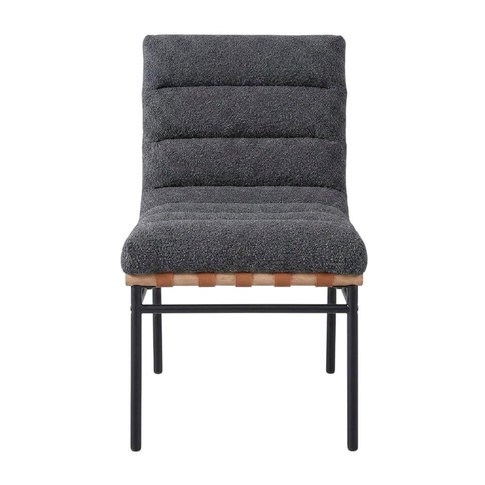 Dark Gray Boucle Fabric Dining Chairs Set of 2 with Black Iron Legs by Furnifact – Fabric, Steel, Wood, Grey, Pack of 2