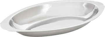 Thunder Group SLGT020 Au Gratin Dish, Oval, 20 oz. Capacity, Crumb Groove, Stainless Steel, Mirror-Finish, Pack of 12