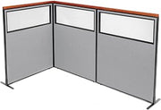 Global Industrial 48-1/4"W x 61-1/2"H Deluxe Freestanding 3-Panel Corner Divider with Partial Window, Gray