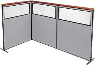 Global Industrial 48-1/4"W x 61-1/2"H Deluxe Freestanding 3-Panel Corner Divider with Partial Window, Gray