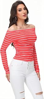 Women's Casual Long Sleeve Ruched Waist Boat Neck Off Shoulder Going Out Tops Plus Size Tight Shirts