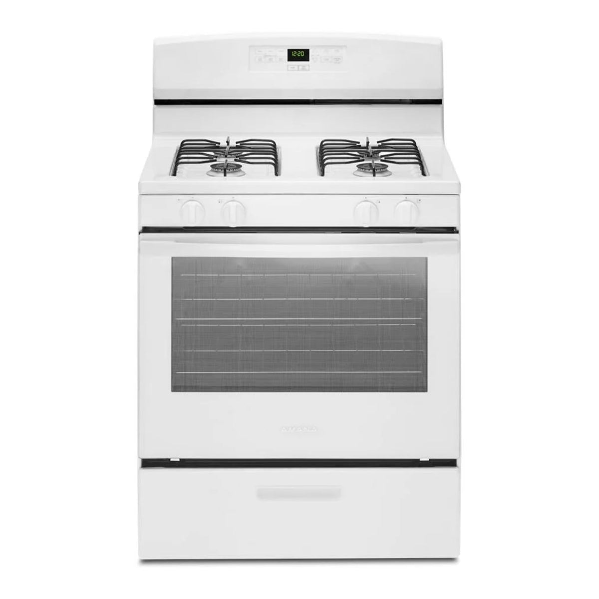 White Freestanding Gas Range with 5.1 Cu. Ft. & Bake Assist Temps by AMANA – 5.1 cubic_feet, Steel (porcelain‑coated)., Model AGR6303MMW