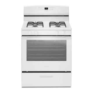 White Freestanding Gas Range with 5.1 Cu. Ft. & Bake Assist Temps by AMANA – 5.1 cubic_feet, Steel (porcelain‑coated)., Model AGR6303MMW