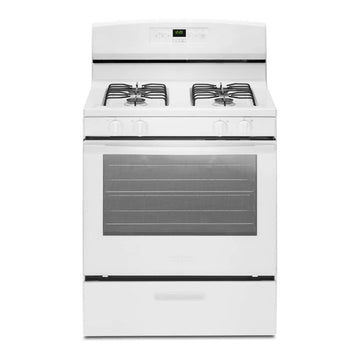 White Freestanding Gas Range with 5.1 Cu. Ft. & Bake Assist Temps by AMANA – 5.1 cubic_feet, Steel (porcelain‑coated)., Model AGR6303MMW