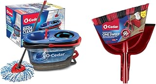 Bundle of O-Cedar RinseClean Spin Mop & Bucket System + O-Cedar One Sweep Broom with Step-On Dustpan