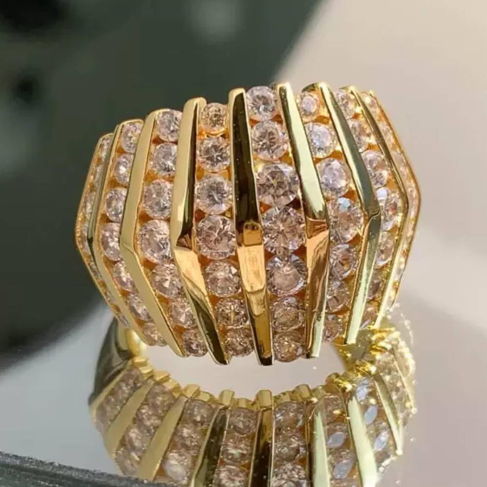 Round CZ Channel Setting Wide Ring for Women Gold Color by Generic – 7, Brass, Gold Color, Model A292_7