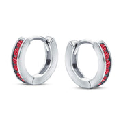 Dark Red CZ Channel Set Huggie Mini Hoop Earrings .925 Sterling Silver by Bling Jewelry – One Size, Gemstone, Dark Red, Model SLS-80E2831-GR