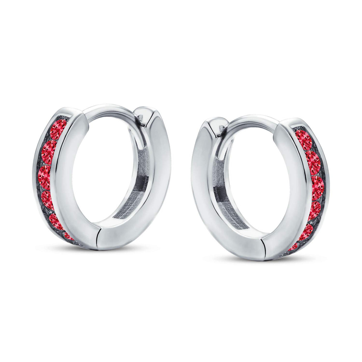 Dark Red CZ Channel Set Huggie Mini Hoop Earrings .925 Sterling Silver by Bling Jewelry – One Size, Gemstone, Dark Red, Model SLS-80E2831-GR