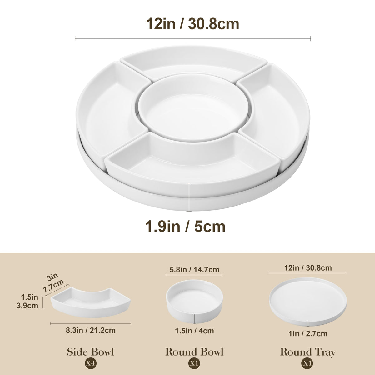 Malacasa Porcelain Divided Serving Platter, 6 Sections, White