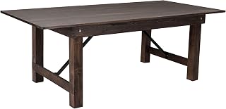 Flash Furniture HERCULES 7' x 40" Rectangular Antique Rustic Solid Pine Folding Farm Table, Mahogany | Commercial Grade, Foldable Locking Legs, Farmhouse, Rustic