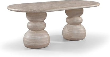Meridian Furniture 77036Travertine-DT Navo Collection Art Deco Indoor/Outdoor Concrete Dining Table with Travertine Finish, 78.75" W x 39.5" D x 30" H, Travertine