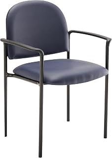 Flash Furniture Steel Stackable Reception Chair with Arms, Navy Vinyl | Contoured Cushions, Powder Coated Frame, Durable Construction, Commercial Use