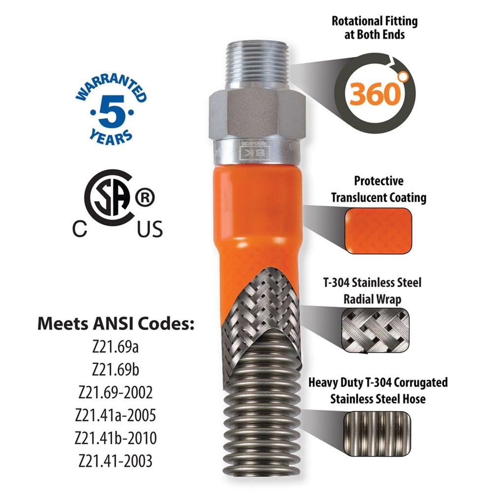 BK Resources Commercial Gas Hose Connector Kit # – 1" Diameter x 36", Copper, Model BKG-GHC-10036-SCK3
