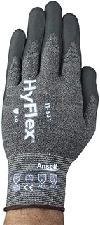 HyFlex Glove, 18 Gauge, Cool Gray HPPE, Nylon & Spandex Seamless Liner with ANSELL Grip Technology, ¾ Dipped, Size 7