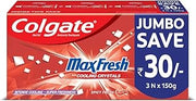 Colgate MaxFresh Toothpaste, Red Gel Paste with Menthol for Super Fresh Breath, 450g, 150g X 3 (Spicy Fresh)