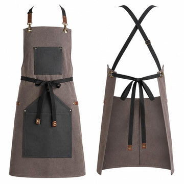 Glownary 2-Pack Heavy-Duty Canvas Grilling Apron – Smoke Gray, Cross-Back Straps, 32.5 x 26.5 Inches, 3 Utility Pockets, Machine Washable, for BBQ and Chef Use