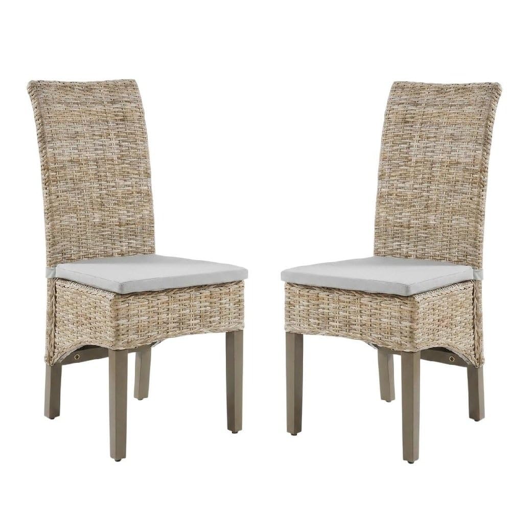 Gray Dining Chairs Set with Modern Design by Furnifact – Mahogany 50.00%,Rattan 40.00%,Polyester 5.00%,Foam 5.00%, Grey, Pack of 2