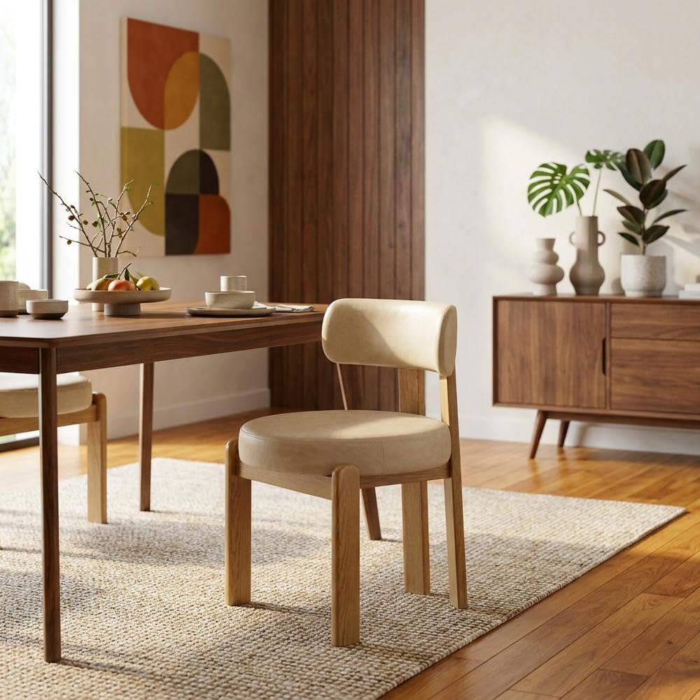 Faux Leather Dining Chair with Oak Legs by Starlight Canyon Home – 20 x 22 x 31 inches, Faux Leather, Beige