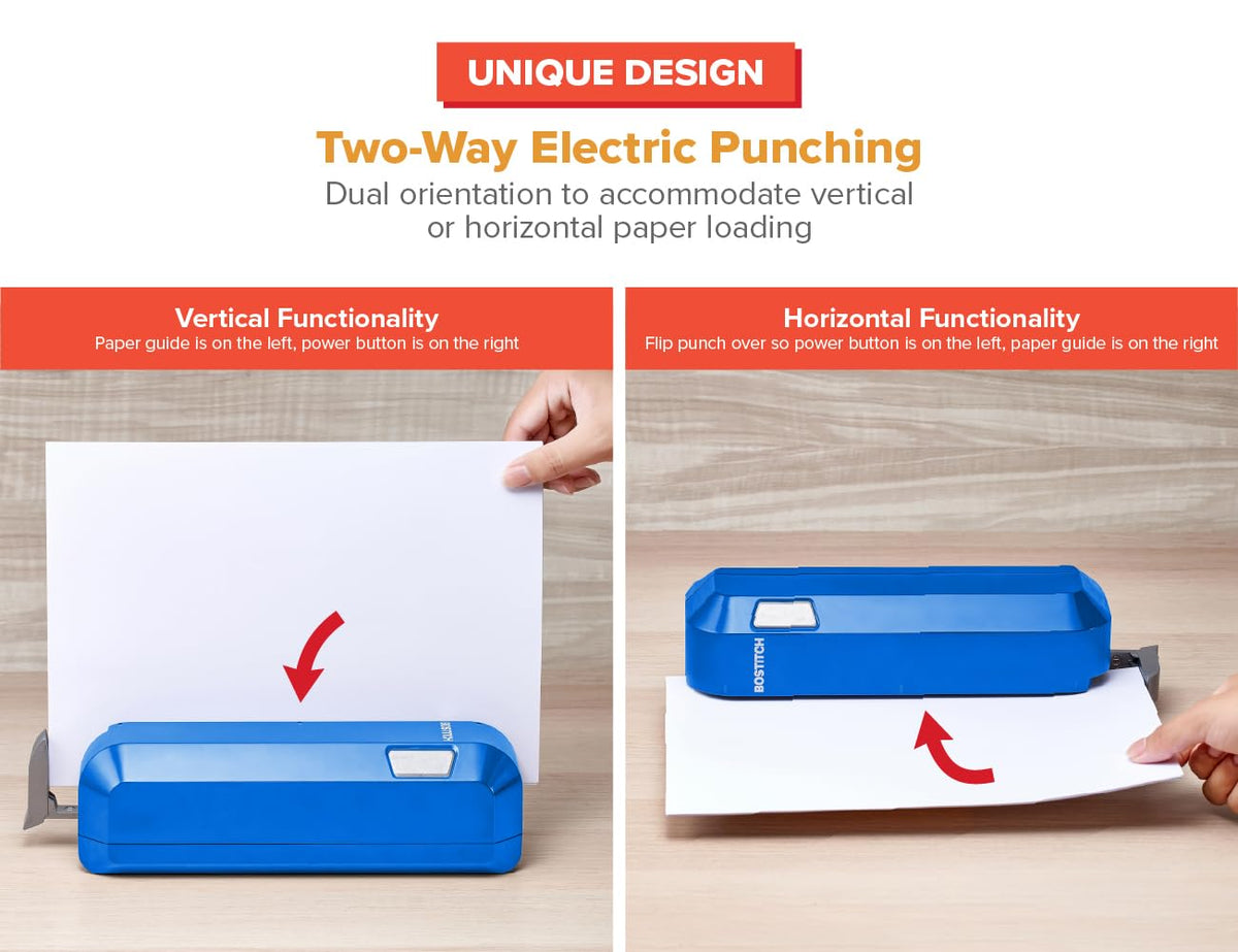 Office Electric 3-Hole Punch by Bostitch – High Carbon Steel, Blue, Model EHP20-BL