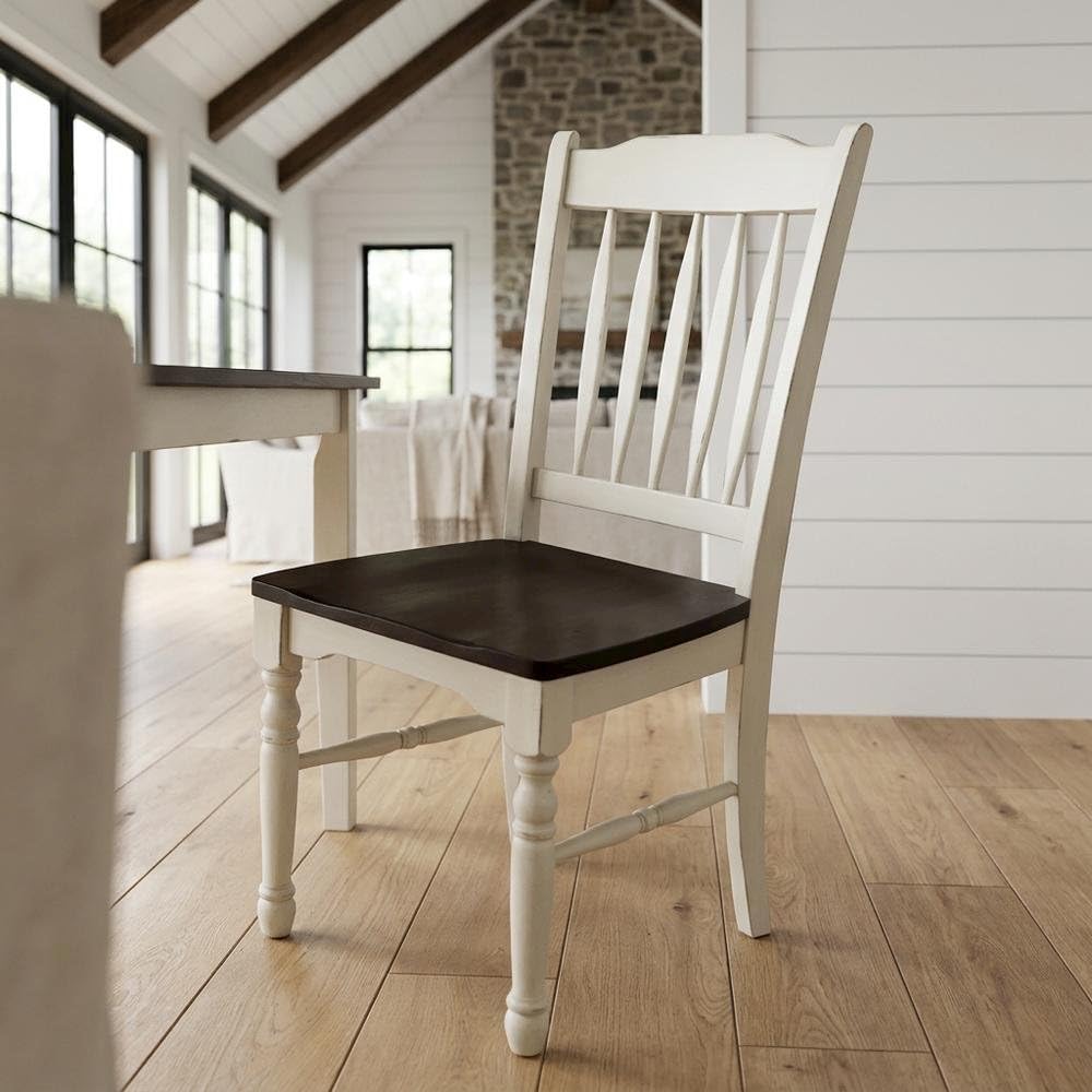 British Isles Brown Slatback Sidechair with Light Distressed Finish by Starlight Canyon Home – Solid Rubberwood, Brown, Pack of 2