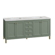 305-V72-3AF Chicago 72" Free Standing or Wall Mounted Double Basin Poplar Wood Vanity Set with 3 cm Arctic Fall Solid Surface Vanity Top and Rectangular Sinks - Whitewashed by